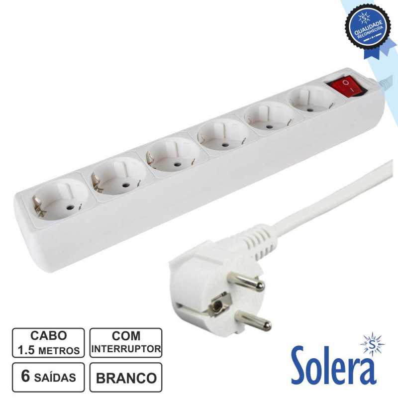 TOMADA ELÉTRICA C 6 SAÍDAS INTERRUPTOR 15M BRANCO SOLERA