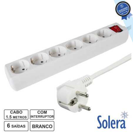 TOMADA ELÉTRICA C 6 SAÍDAS INTERRUPTOR 15M BRANCO SOLERA