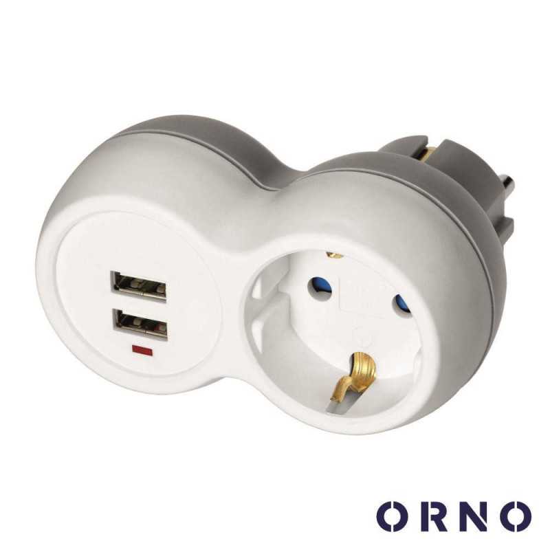 FICHA ELÉTRICA ADAPTADORA 1X SCHUKO 2X USBA ORNO