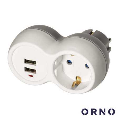 FICHA ELÉTRICA ADAPTADORA 1X SCHUKO 2X USBA ORNO