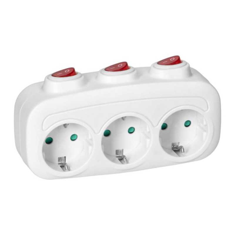 FICHA ELÉTRICA ADAPTADORA 3X SCHUKO C INTERRUPTORES VIRONE