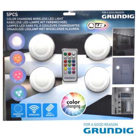 CONJUNTO DE 4 APLIQUES LED RGBW C COMANDO GRUNDIG