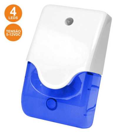 SIRENE E ESTROBOSCÓPIO AZUL EM CAIXA C 4 LEDS 512V