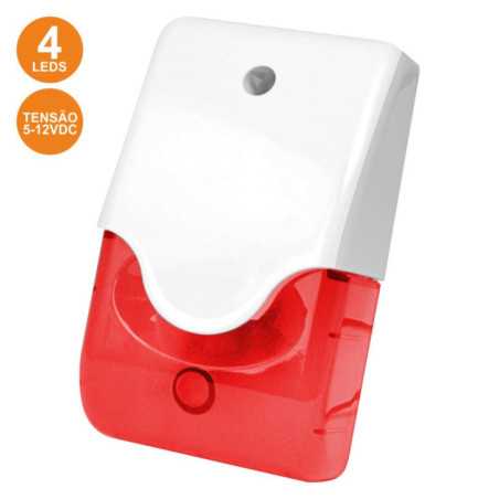SIRENE E ESTROBOSCÓPIO VERMELHO EM CAIXA C 4 LEDS 512V