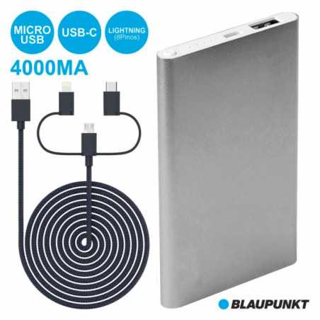 POWERBANK 4000MA C 3 FICHAS E CABO PRATEADO BLAUPUNKT