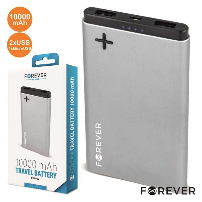 POWERBANK 10000MA C FICHA MICRO USB 2USB PRATEADO