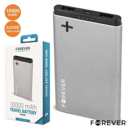 POWERBANK 10000MA C FICHA MICRO USB 2USB PRATEADO