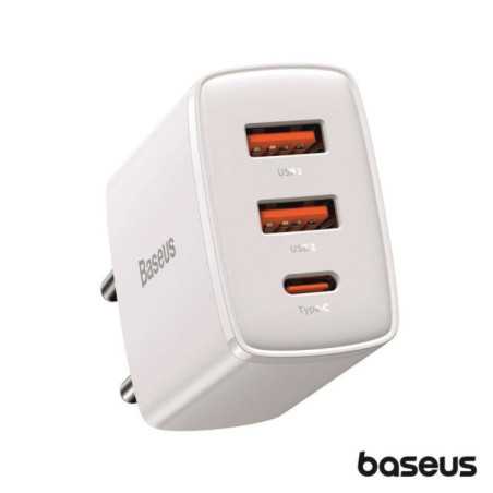 ALIMENTADOR COMUTADO 2 USBA 1 USBC PD 30W BRANCO BASEUS
