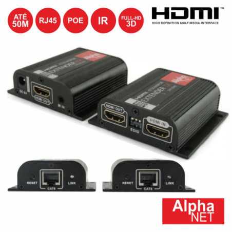 RECEPTOR E TRANSMISSOR HDMI VIA RJ45 CAT6 POE LOOP EDID 50M