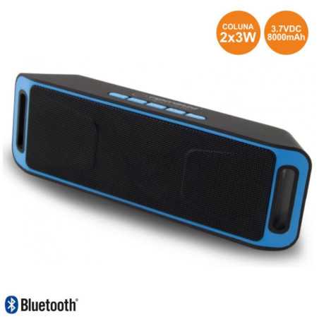 COLUNA BLUETOOTH PORTÁTIL 2X3W USBFMSD PRETOAZUL