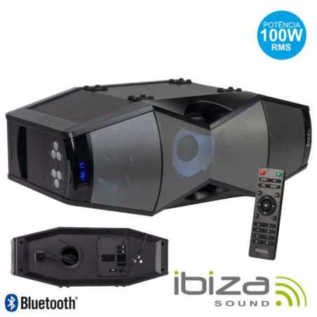 COLUNA AMPLIFICADA 100W USBSDBTFMCOMANDO LED IBIZA