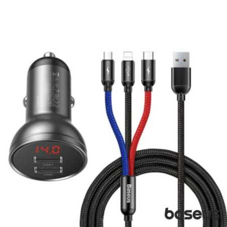 ADAPTADOR FICHA ISQUEIRO 2 USBA 5V 48A C CABO 3EM1 BASEUS