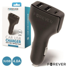 ADAPTADOR FICHA ISQUEIRO 2XUSB E 1XUSBC 48A FOREVER