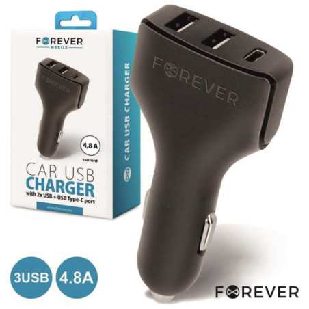 ADAPTADOR FICHA ISQUEIRO 2XUSB E 1XUSBC 48A FOREVER