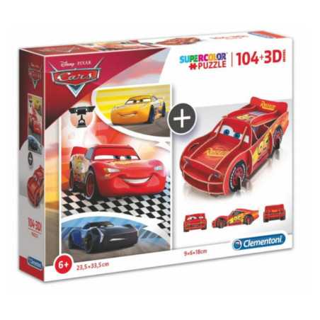PUZZLE 104PCS 235X335CM C FIGURA 3D CARS CLEMENTONI