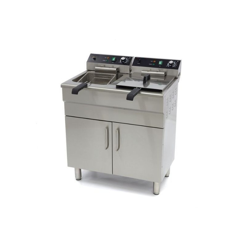 Fritadeira - 2 x 16 l - 2 Cestos - com Torneira de Drenagem e Armário - 400V