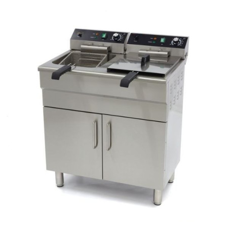 Fritadeira - 2 x 16 l - 2 Cestos - com Torneira de Drenagem e Armário - 400V